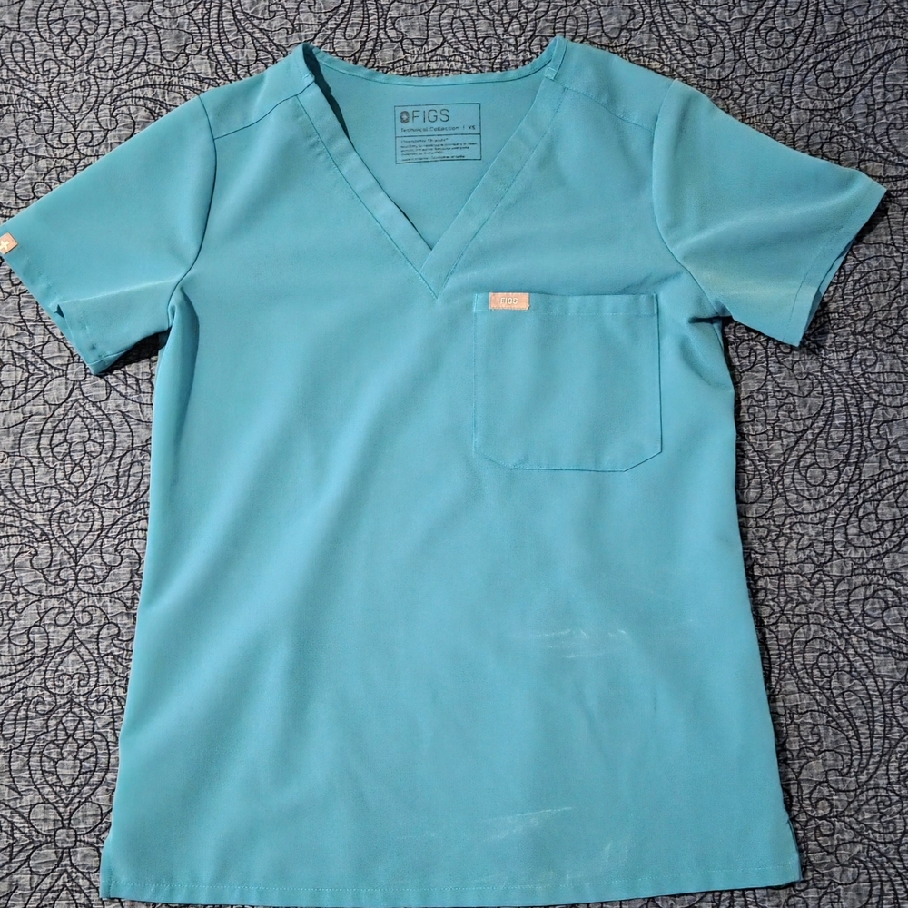 Figs Aqua V-Neck Scrub Top